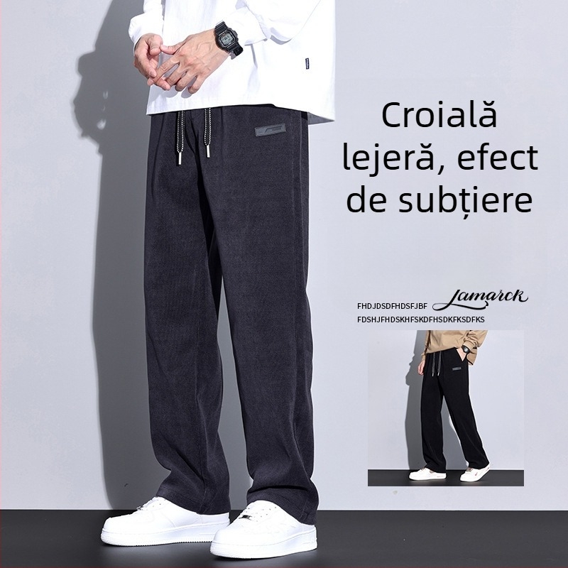 Pantaloni sport pentru bărbați căptuți cu fleece, croială largă, casual, toamnă-iarnă 2024