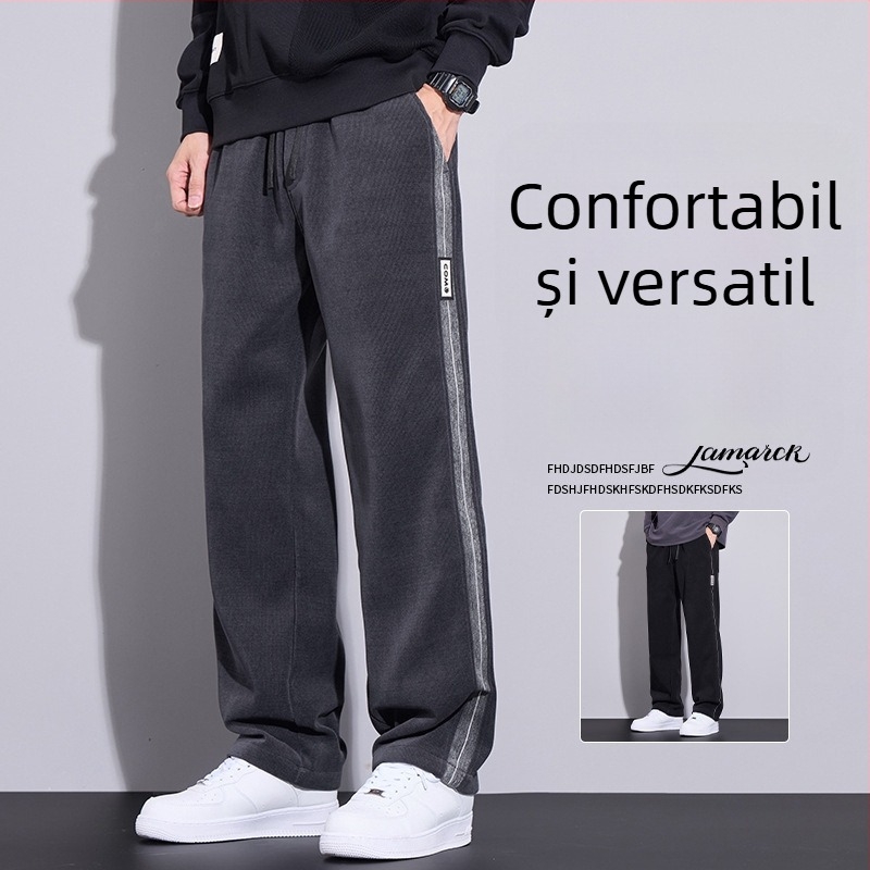 Pantaloni sport pentru bărbați căptuți cu fleece, croială largă, casual, toamnă-iarnă 2024