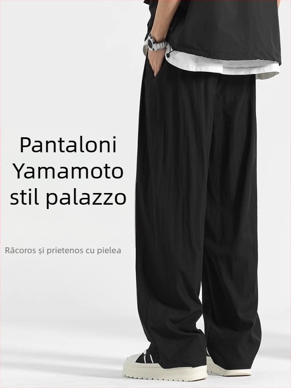 Pantaloni casual de vară Yamamoto pentru bărbați, amestec Lyocell și bumbac, subțiri, uscare rapidă, croială dreaptă, pantaloni lungi de zi cu zi