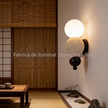 Lampă de perete din travertin galben, stil Wabi-Sabi, estetică vintage pentru living, dormitor, bibliotecă, pensiune și hotel, iluminare ambientală pentru coridor și perete de fundal