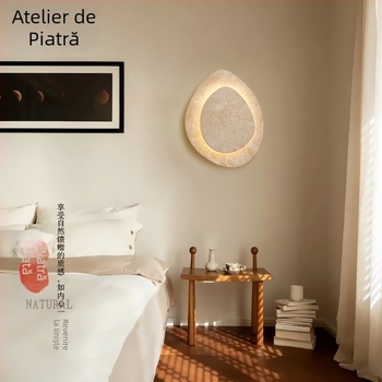 Lampa de perete din travertin galben pentru dormitor — lampă de designer, stil mid-century luxos