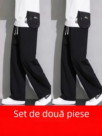 Pantaloni bărbați pentru primăvară-toamnă, uni, casual, croială dreaptă