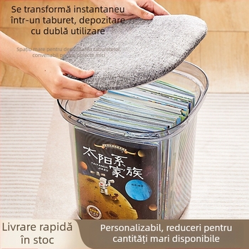 Taburet depozitare din plastic transparent pentru uz casnic, taburet multifuncțional pentru depozitarea jucăriilor și pantofilor