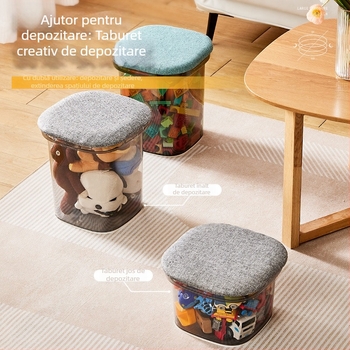 Taburet depozitare din plastic transparent pentru uz casnic, taburet multifuncțional pentru depozitarea jucăriilor și pantofilor