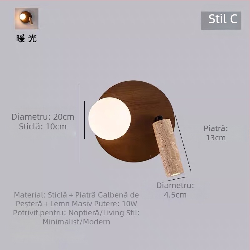 Lampă de perete crem pentru dormitor și birou, rotativă și reglabilă, iluminare nordică minimalistă pentru lectură