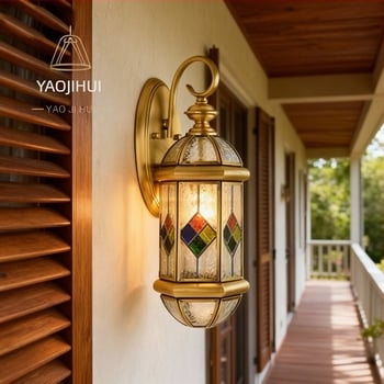 Lampă de perete exterior din cupru, stil european retro, pentru vilă, impermeabilă, iluminat pentru curte