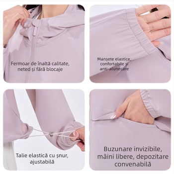 Jachetă pentru femei UPF100+ protecție solară, din ice silk, ușoară, respirabilă pentru activități în aer liber
