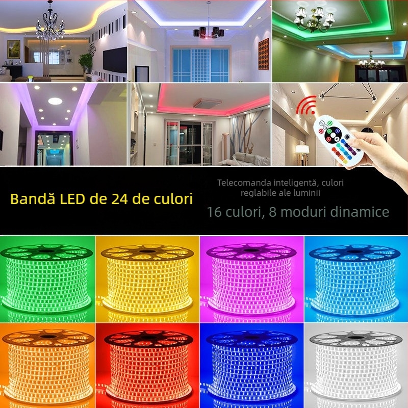 Bandă LED neon pentru uz casnic, telecomandă, multicoloră, impermeabilă, RGB, 220V, schimbare de culoare, pentru tavanul sufrageriei și exterior