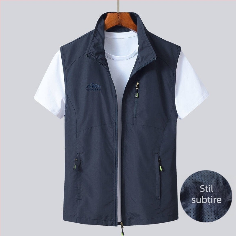 Vestă de bărbați fără mâneci, ușoară, pentru primăvară-vară, respirabilă, uscată rapid, stil casual sport.