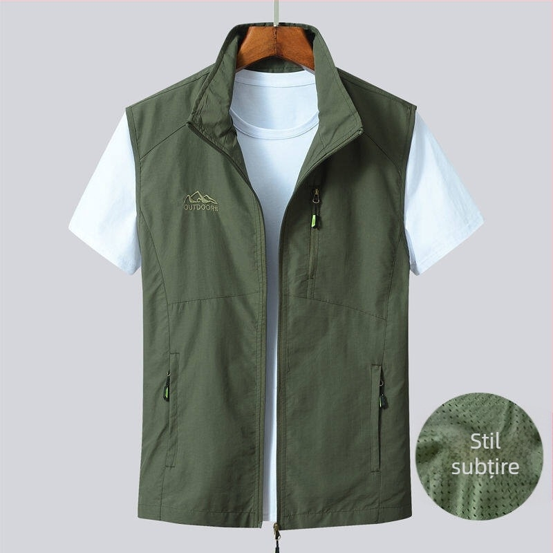 Vestă de bărbați fără mâneci, ușoară, pentru primăvară-vară, respirabilă, uscată rapid, stil casual sport.