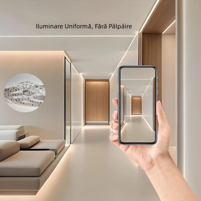 Lampă LED liniară duală, 24V, cu 3 fire, autoadezivă, pentru living, plafon și dulapuri