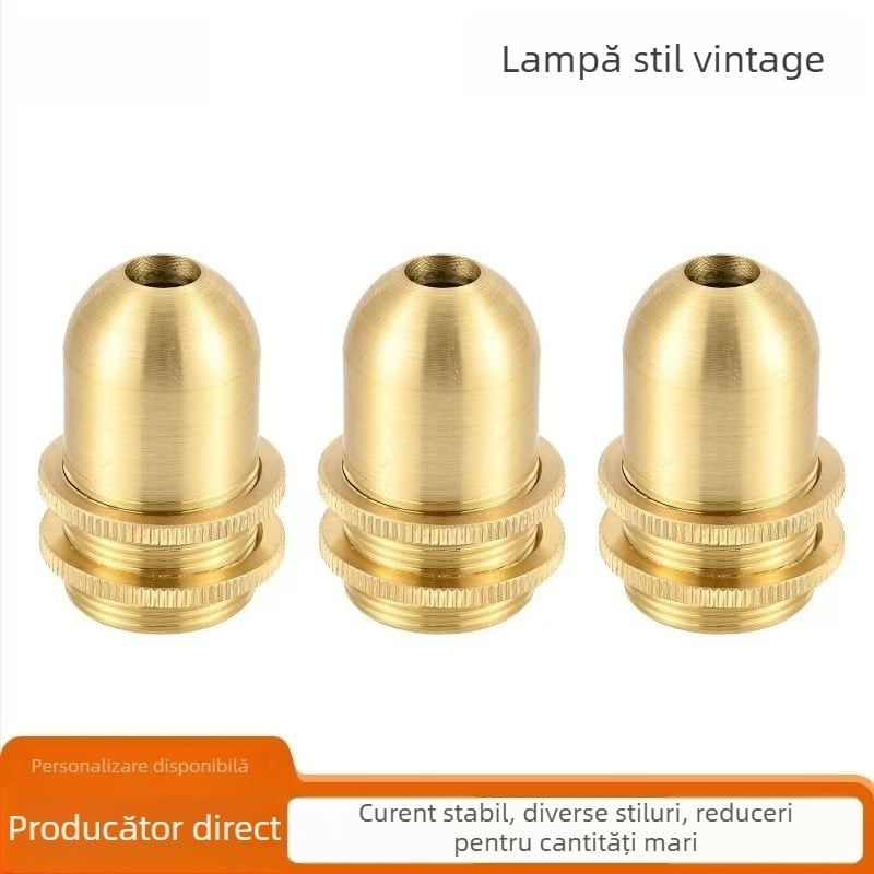 Suport pentru soclu E14 din alamă cu nucleu ceramic, rezistent la temperaturi înalte, suport lampă vintage cu inel dublu