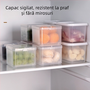 Box de depozitare din plastic alimentar pentru frigider – etanș, menține prospețimea; ideal pentru fructe congelate, ceapă verde, ghimbir și usturoi