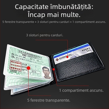 Husă din piele naturală cu model crocodil pentru permis de conducere și carduri, portofel mini multifuncțional pentru documente