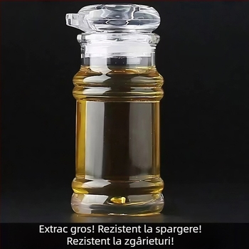 Set acrilic de sticle pentru ulei și condimente: sticlă de oțet, sticlă de sos de soia și borcan de ardei iute.