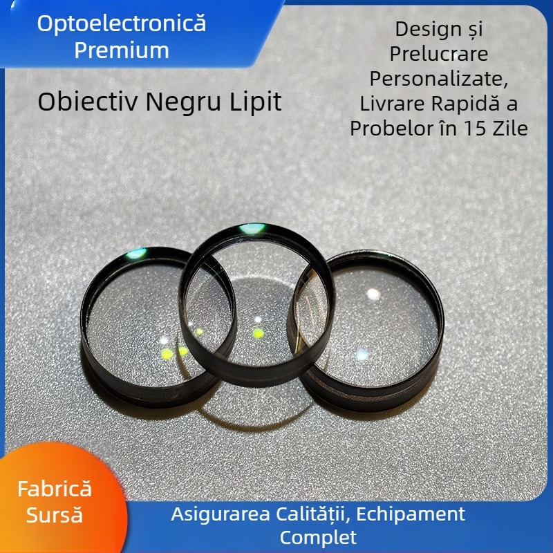 Lentilă acromată dublu lipită din sticlă optică neagră; elemente de obiectiv, prismă și lentilă convexă