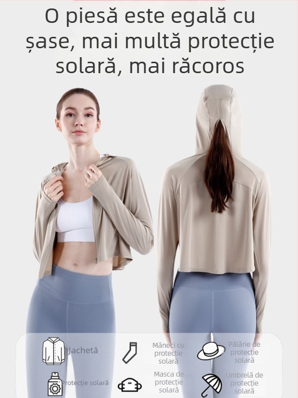 Pelerină pentru femei cu glugă UPF50+ din Ice Silk, respirabilă, uscare rapidă, protecție solară