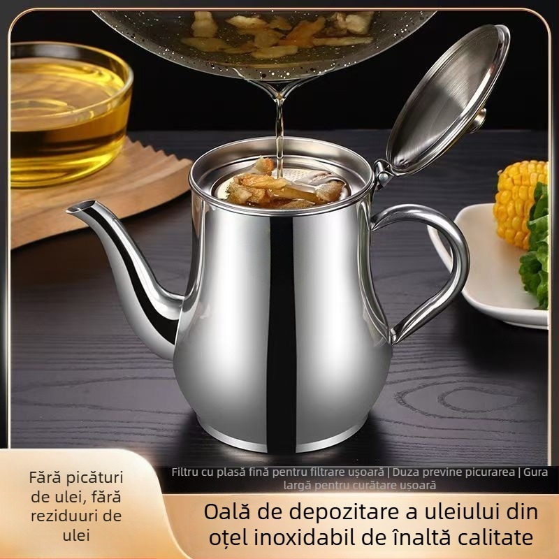 Oală de ulei din oțel inoxidabil cu filtru, etanș la scurgeri, bucătărie de casă, ASH33