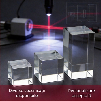 Cub din cristal K9 cu prism gravat și lentilă din sticlă, ornament optic pentru experimente