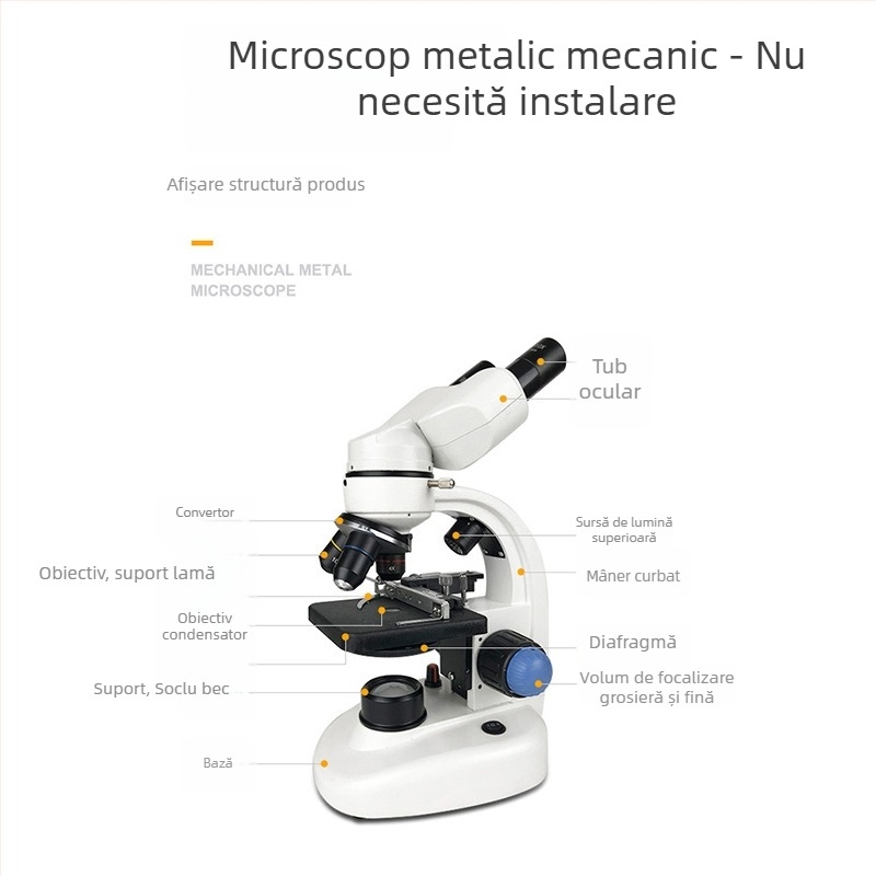 Mikroscop binoclu 1000x pentru experimente de biologie, microscop cu zoom pentru elevi din învățământ primar și gimnazial