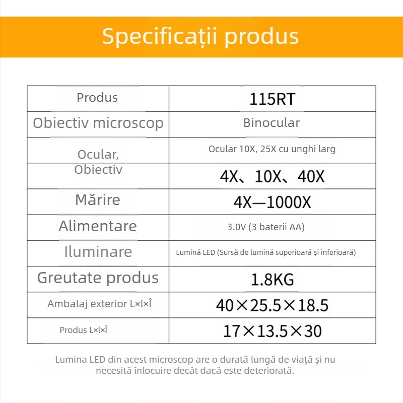 Mikroscop binoclu 1000x pentru experimente de biologie, microscop cu zoom pentru elevi din învățământ primar și gimnazial
