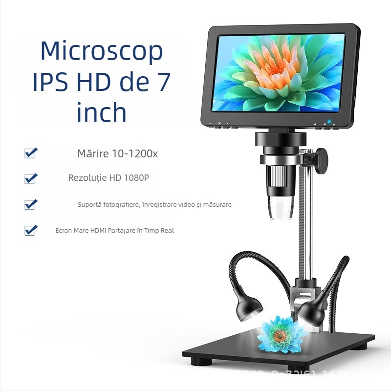Microscop digital HDMI de 7 inch, ecran IPS, lupă de mărire pentru reparații la telefoane mobile, unghi industrial lat