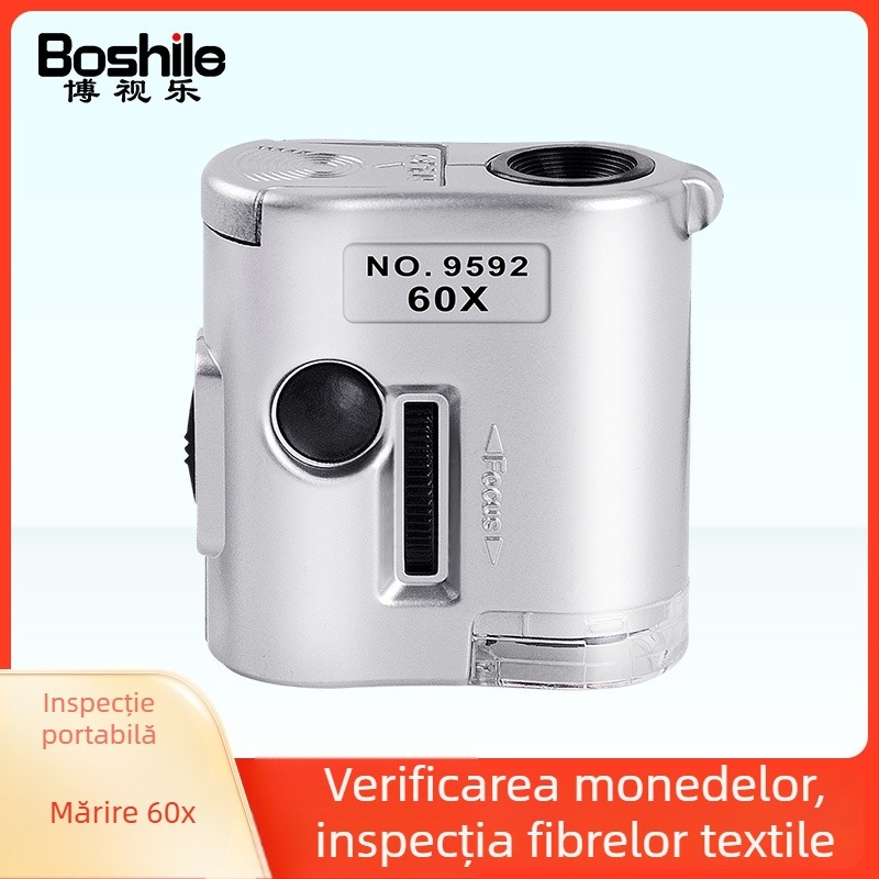 Lupă de mărire 60x, cu rezoluție înaltă și lumină UV mov, pentru bijuterii, jad, caligrafie, timbre, textile și detecția punctelor de imprimare