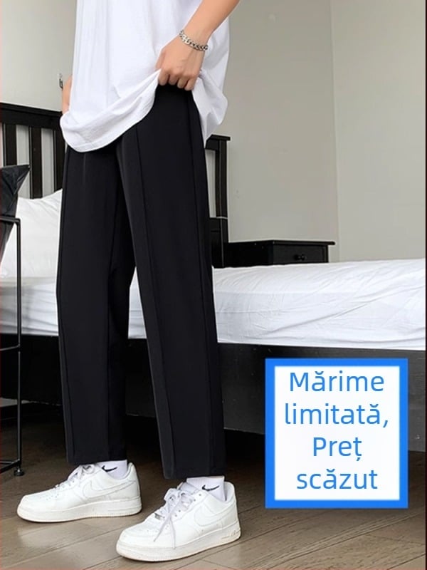 Pantaloni bărbați de vară subțiri, drepti, negri, casual, lejeri