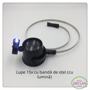 Lupă pentru repararea ceasurilor, purtată ca un inel, cu iluminare