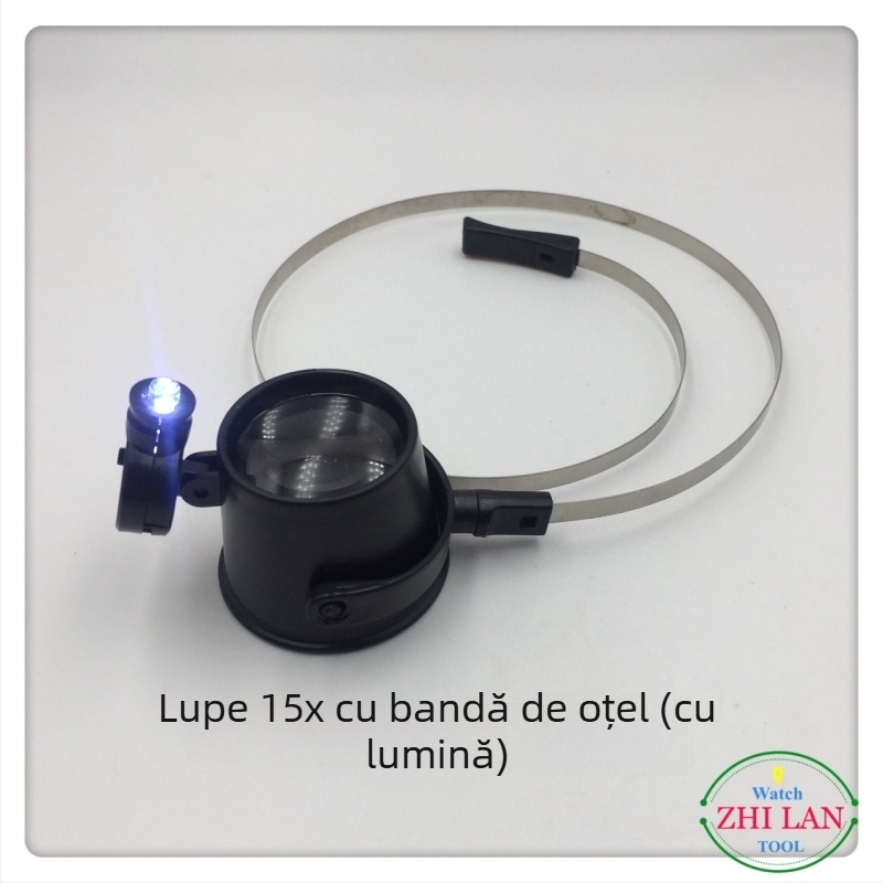 Lupă pentru repararea ceasurilor, purtată ca un inel, cu iluminare