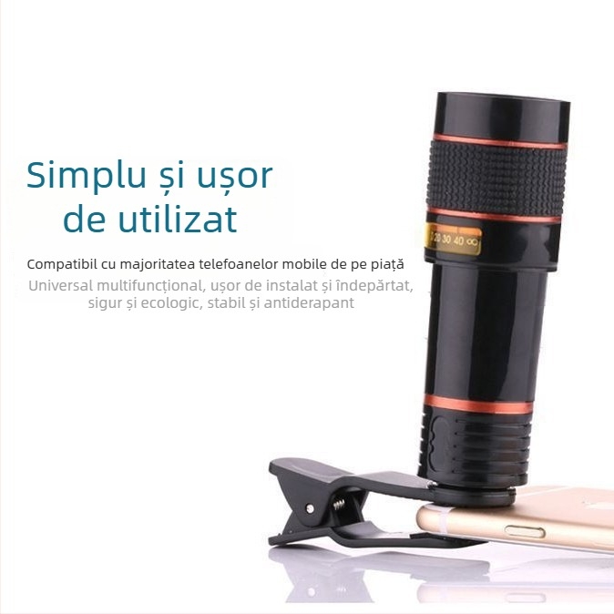 Lentilă teleobiectiv 12x pentru telefonul mobil, obiectiv extern, monoclu pentru exterior
