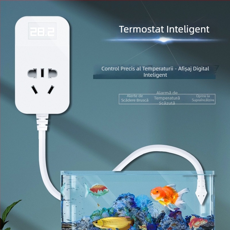 Sistem inteligent de control al temperaturii pentru acvariu, cu întrerupător și priză pentru sondă, afișaj digital