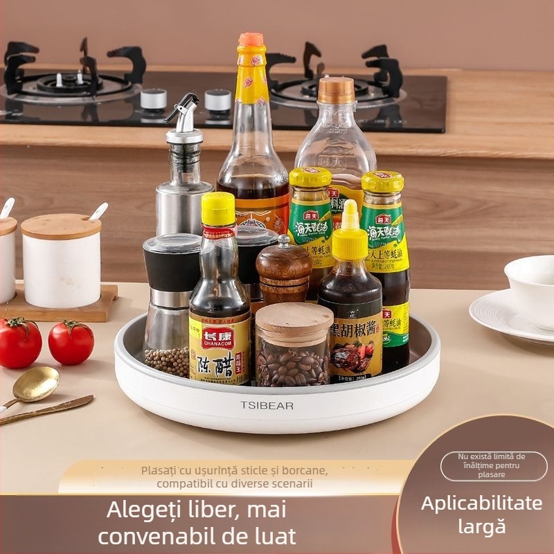 Raft rotativ de bucătărie pentru condimente, 360° – spațiu de depozitare multifuncțional pe blat pentru sosuri și condimente