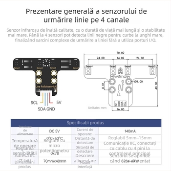 Phantom modul senzor de urmărire a liniei cu patru canale pentru robot auto inteligent, recunoaștere infraroșu a liniei negre și albe