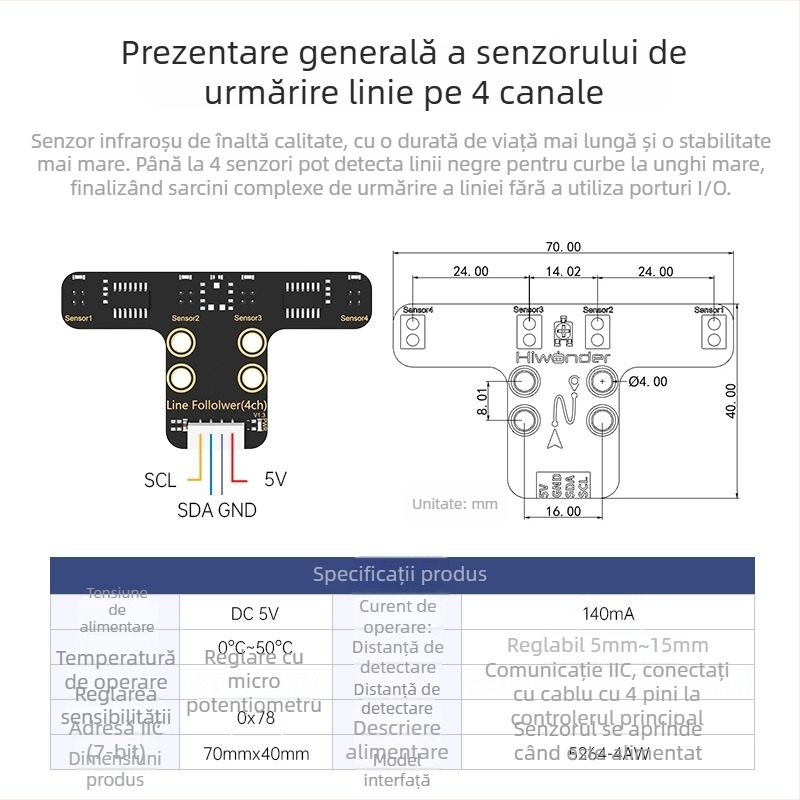Phantom modul senzor de urmărire a liniei cu patru canale pentru robot auto inteligent, recunoaștere infraroșu a liniei negre și albe