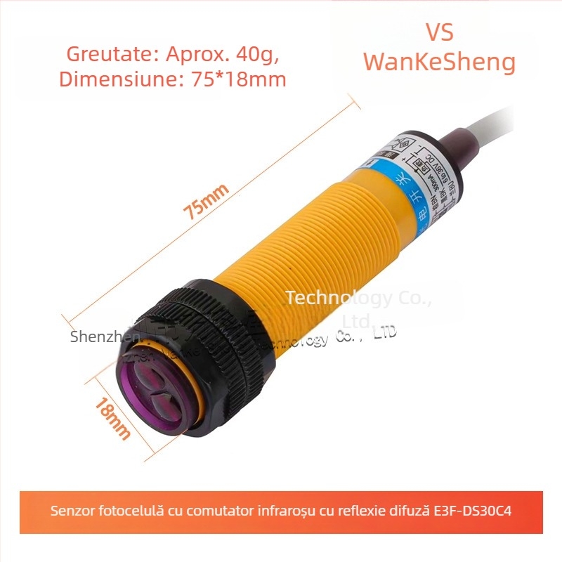 Vanke Sheng E3F-DS30C4 întrerupător fotoelectric cu reflexie difuză IR, senzor de proximitate, DC cu trei fire, NPN normal deschis