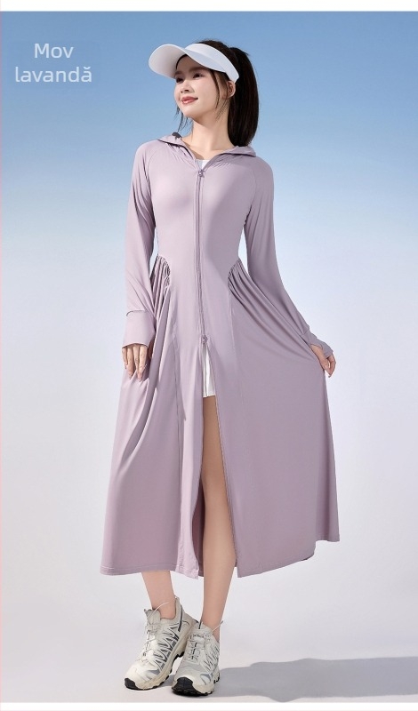Rochie lungă de protecție solară pentru femei UPF50+, material ice silk, talie cu cordon, croială Slim-fit, ușoară, 2026