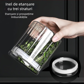 Recipient din sticlă borosilicată cu dungi verticale — etanș, rezistent la umezeală, pentru ceai, boabe de cafea și depozitare în bucătărie