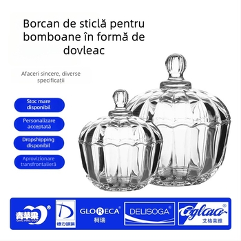 Borcan sticlă în stil european cu capac, borcan transparent în formă de dovleac pentru depozitare fructe uscate, gustări, ceai și bijuterii