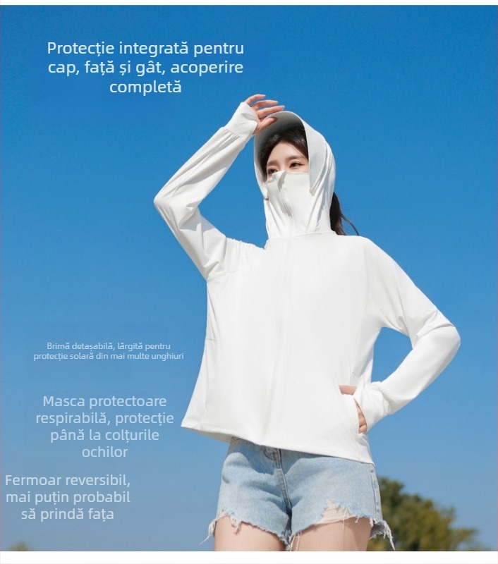 Jachetă unisex de protecție solară din Ice Silk, uscare rapidă, absorbție a transpirației, mâneci lungi