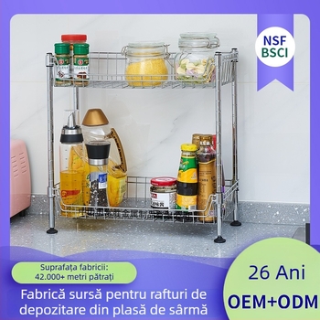 Raft metalic cu două etaje pentru bucătărie, organizator pentru sticle de condimente și borcane – compact pentru casă