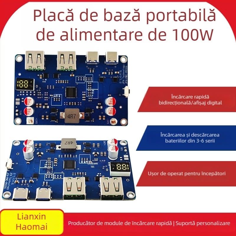 Modul baterie extern 100W cu încărcare rapidă bidirecțională – placă de circuit DIY pentru placă mamă PD3.0/QC protocol