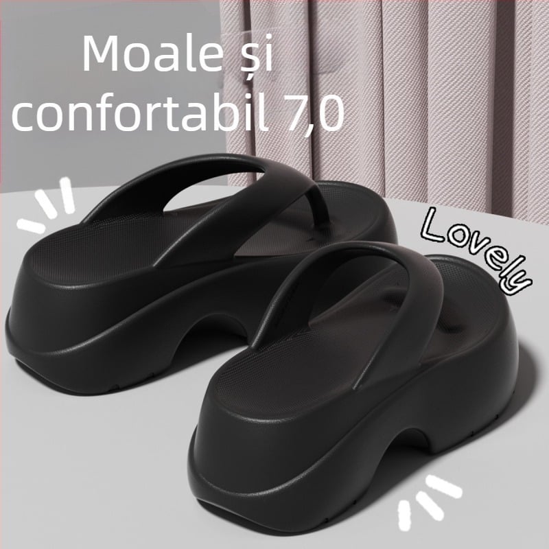 Șlapi femei cu talpă groasă, pentru vară, stil coreean, confortabile și ușoare, potrivite pentru plajă și vacanțe