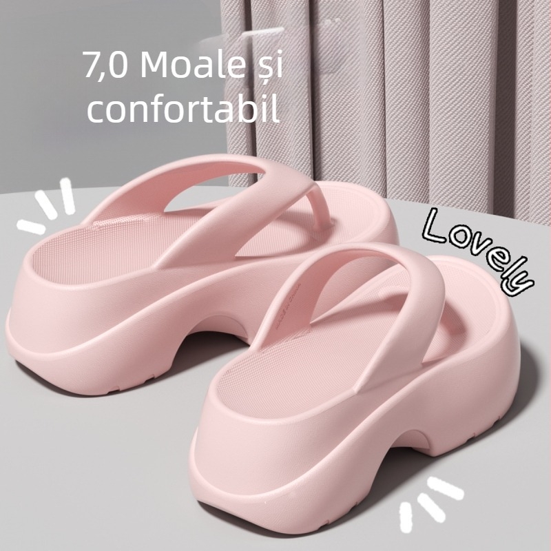 Șlapi femei cu talpă groasă, pentru vară, stil coreean, confortabile și ușoare, potrivite pentru plajă și vacanțe