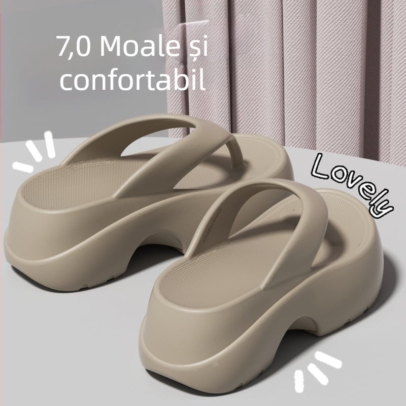 Șlapi femei cu talpă groasă, pentru vară, stil coreean, confortabile și ușoare, potrivite pentru plajă și vacanțe