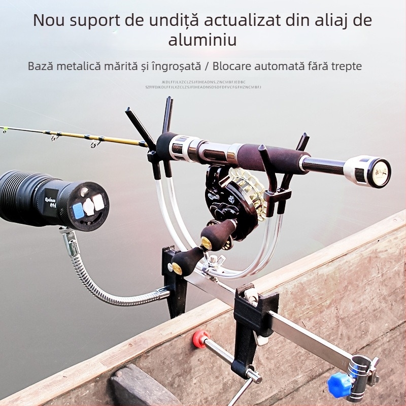 Suport reglabil pentru undiță pe plutitor, din metal, cu rotație multidirecțională și clemă pliabilă, pentru pescuit de pe pod, plutitor, barcă și în mare