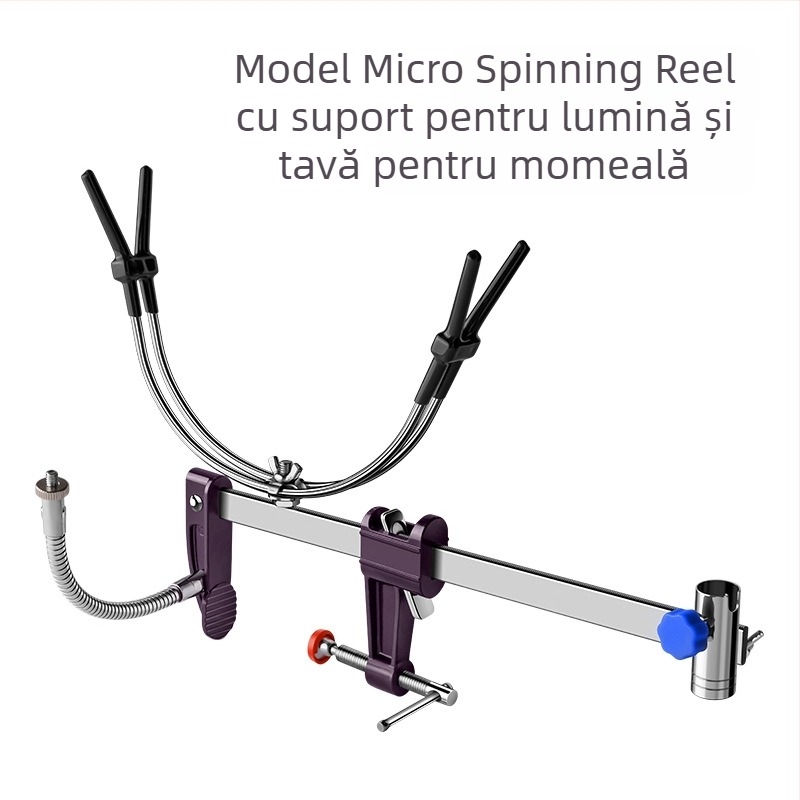 Suport reglabil pentru undiță pe plutitor, din metal, cu rotație multidirecțională și clemă pliabilă, pentru pescuit de pe pod, plutitor, barcă și în mare