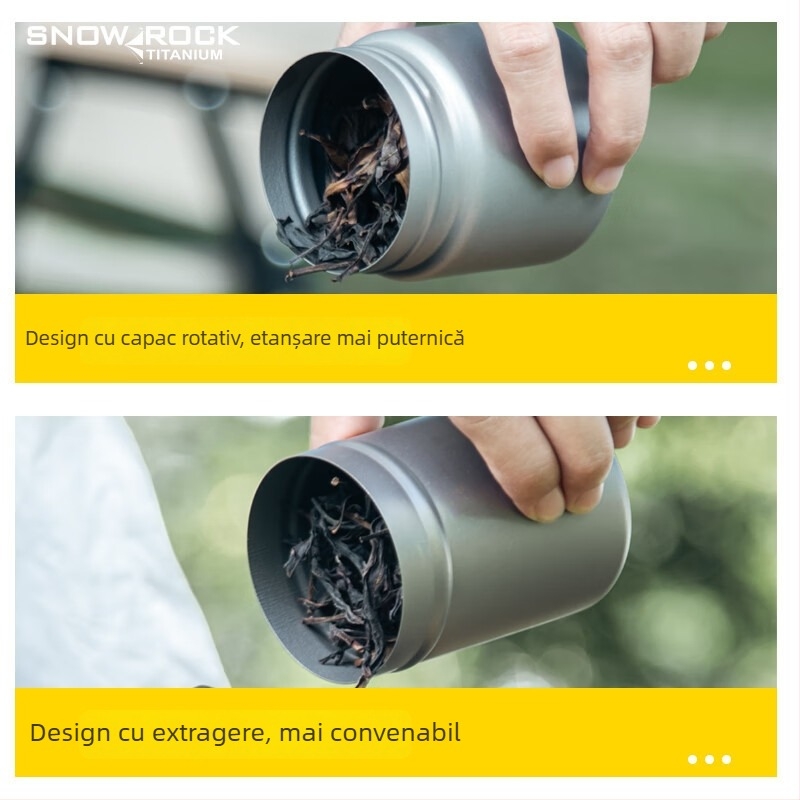 Snow Rock Recipient pentru Ceai din Titan Pur, pentru Activități în Aer Liber, Recipient Metal Sigilat pentru Ceai, Ambalaj Alimentar Portabil, Dimensiune Mică