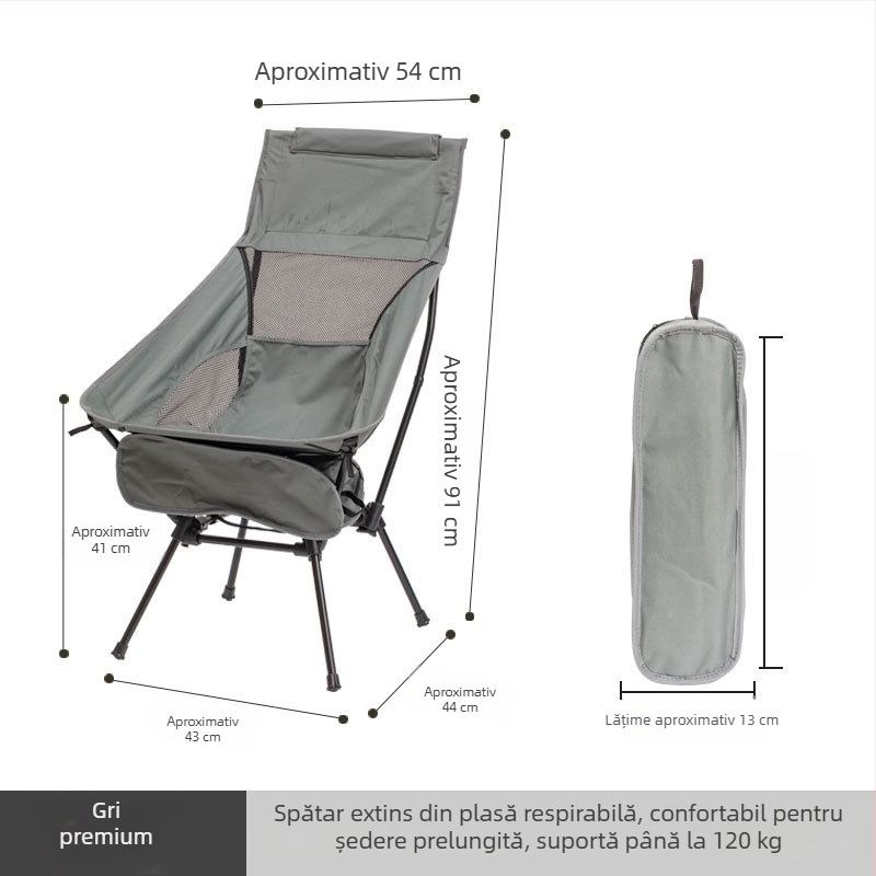 Yangguang scaun moon înalt, pătrat, exterior, portabil, cu patru picioare, pliabil, pentru camping și pescuit