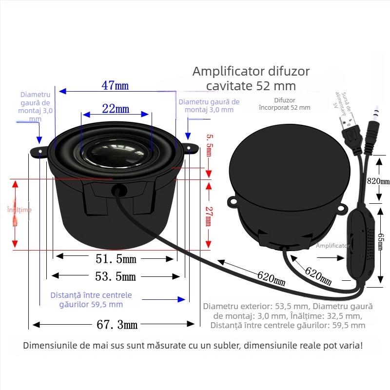 Jinggeyuan 52 amplificator mic de sunet USB 5V alimentare voce digitală inteligentă 4 ohmi 3W difuzoare pentru calculator